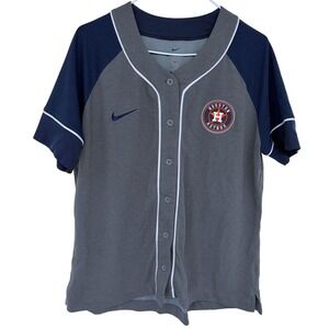 Nike Dri-Fit Houston Astros Baseball Jersey Womens XL MLB‎ Gray Navy Blue